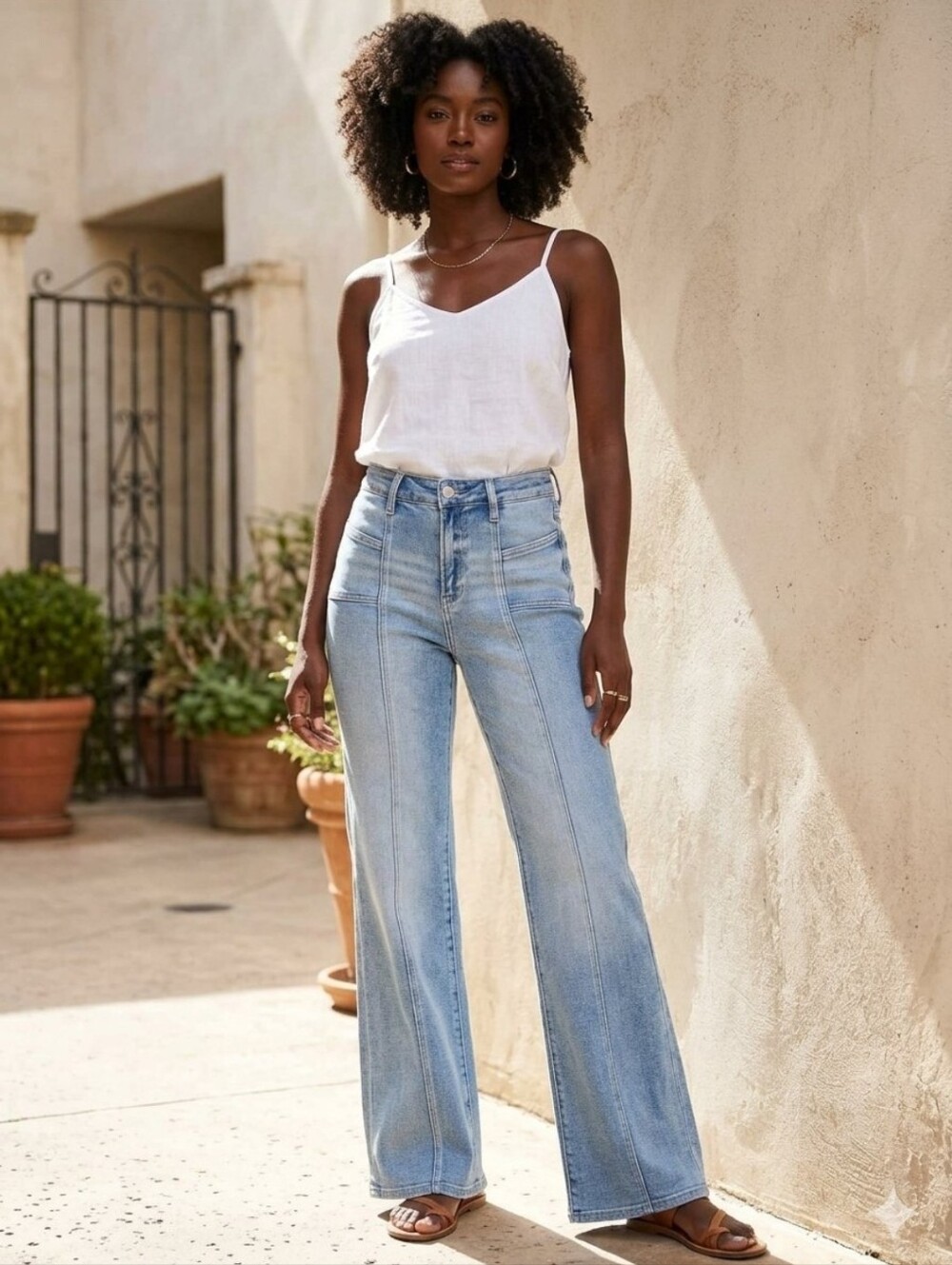 Risen Light Blue High-Waist Wide-Leg Jeans